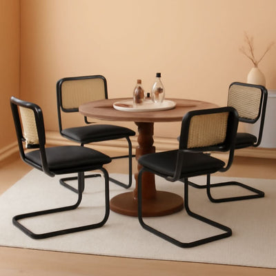 Mid Century Upholstered Cantilever Dining Chairs Black