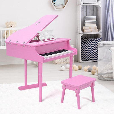 Musical Instrument Toy 30-Key Children Mini Grand Piano with Bench-Pink