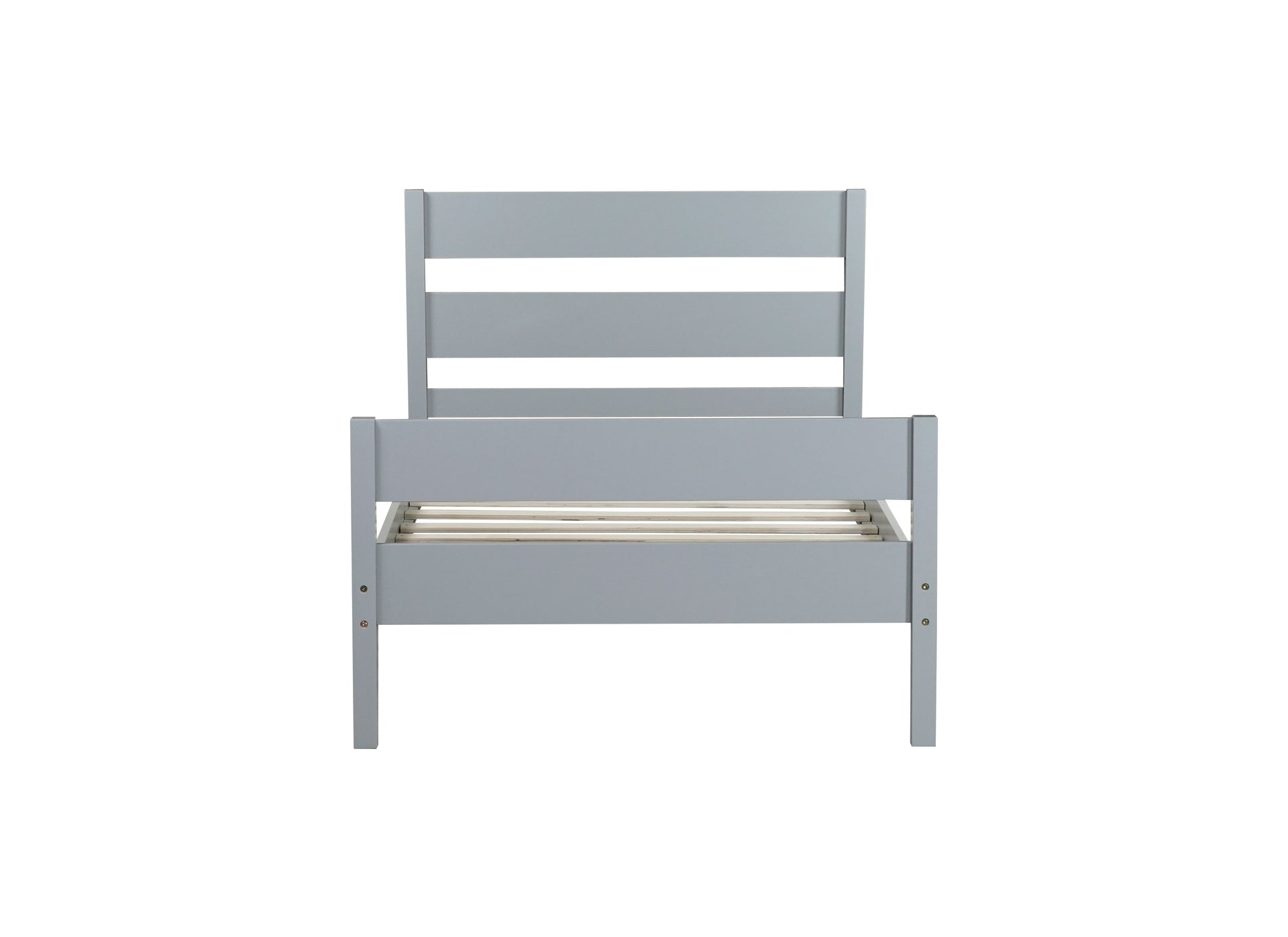 Twin Bed with Headboard and Footboard,Rubber Wood Bed,Grey