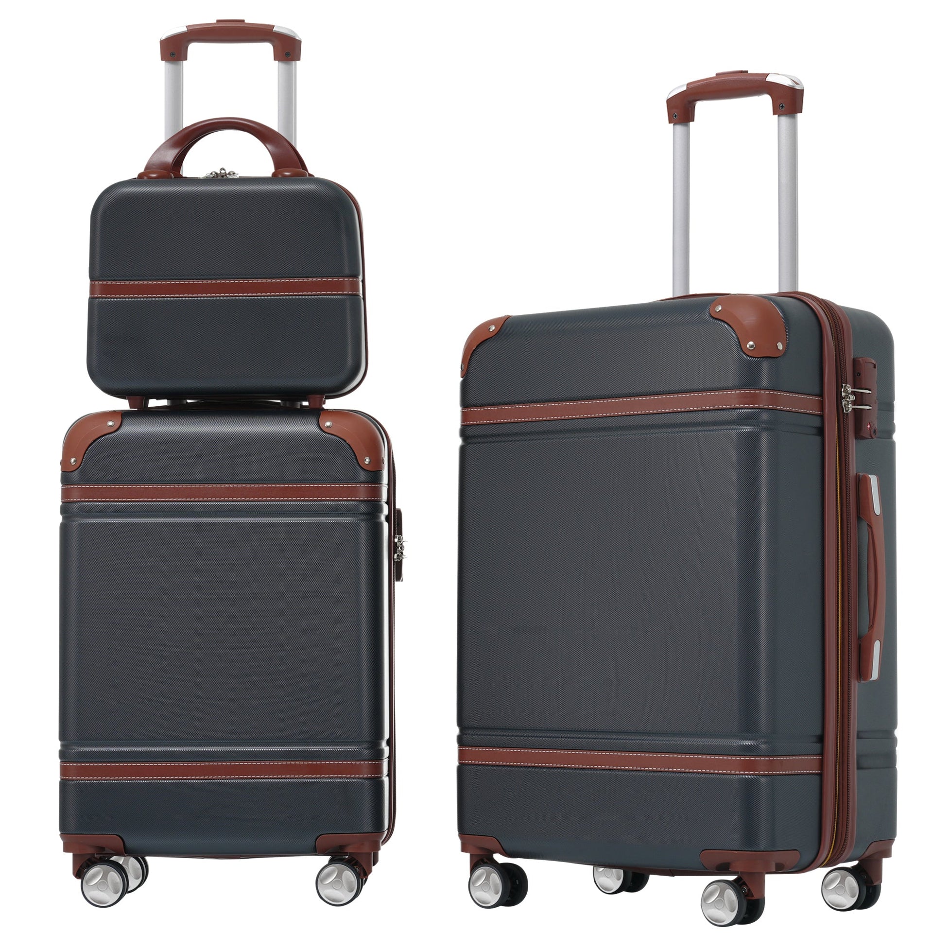 Hardshell Luggage Sets 3 Pieces 20'+24' Luggages and Cosmetic Case Spinner Suitcase with TSA Lock Lightweight,Black