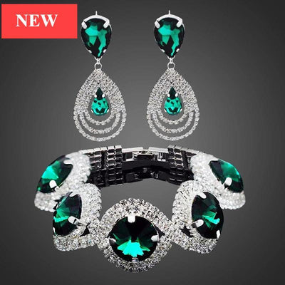 Modern NEW Trend Luxury Woman Elegant Wedding Bridal Jewelry Sets For Women Rhinestone Austrian Crystal Jewelry Set Bracelet Earrings Set