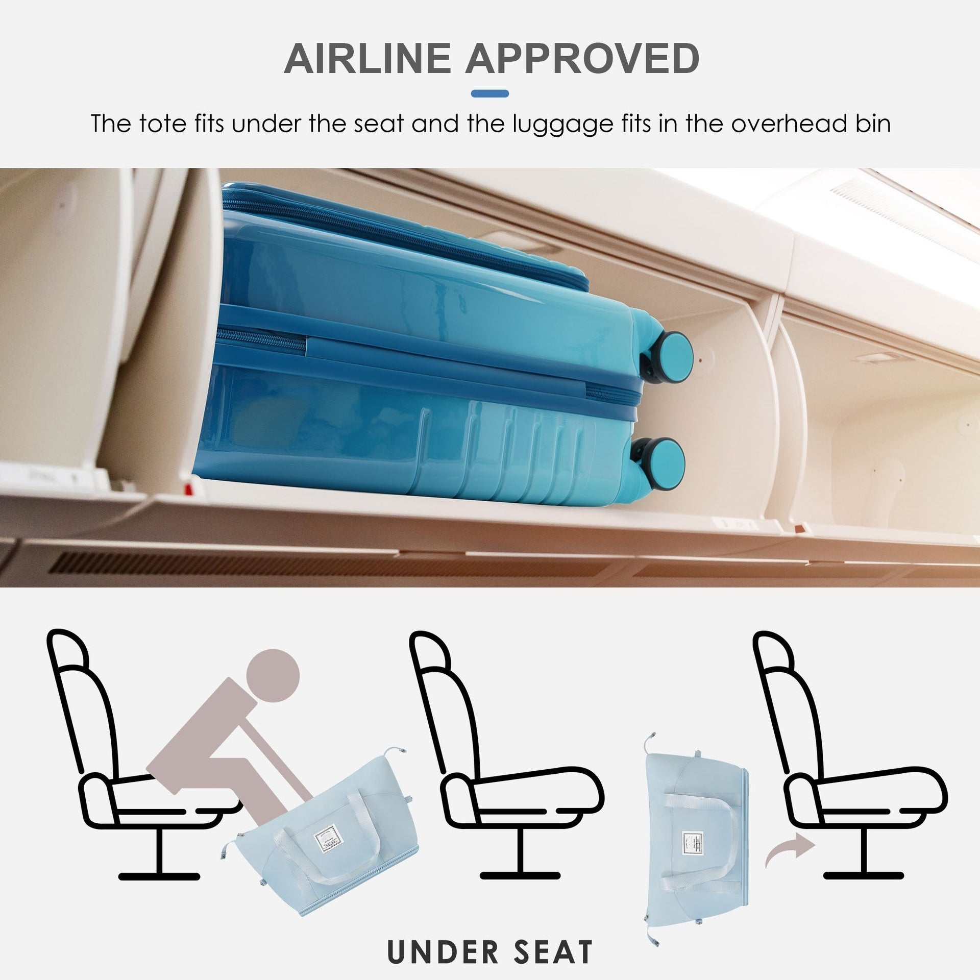 Luggage Set of 4 with USB Port, 20, 24inch with front opening design Airline Certified Carry on Luggage with Cup Holder, ABS+PC Hard Shell Luggage with Expandable Travel Bag, blue