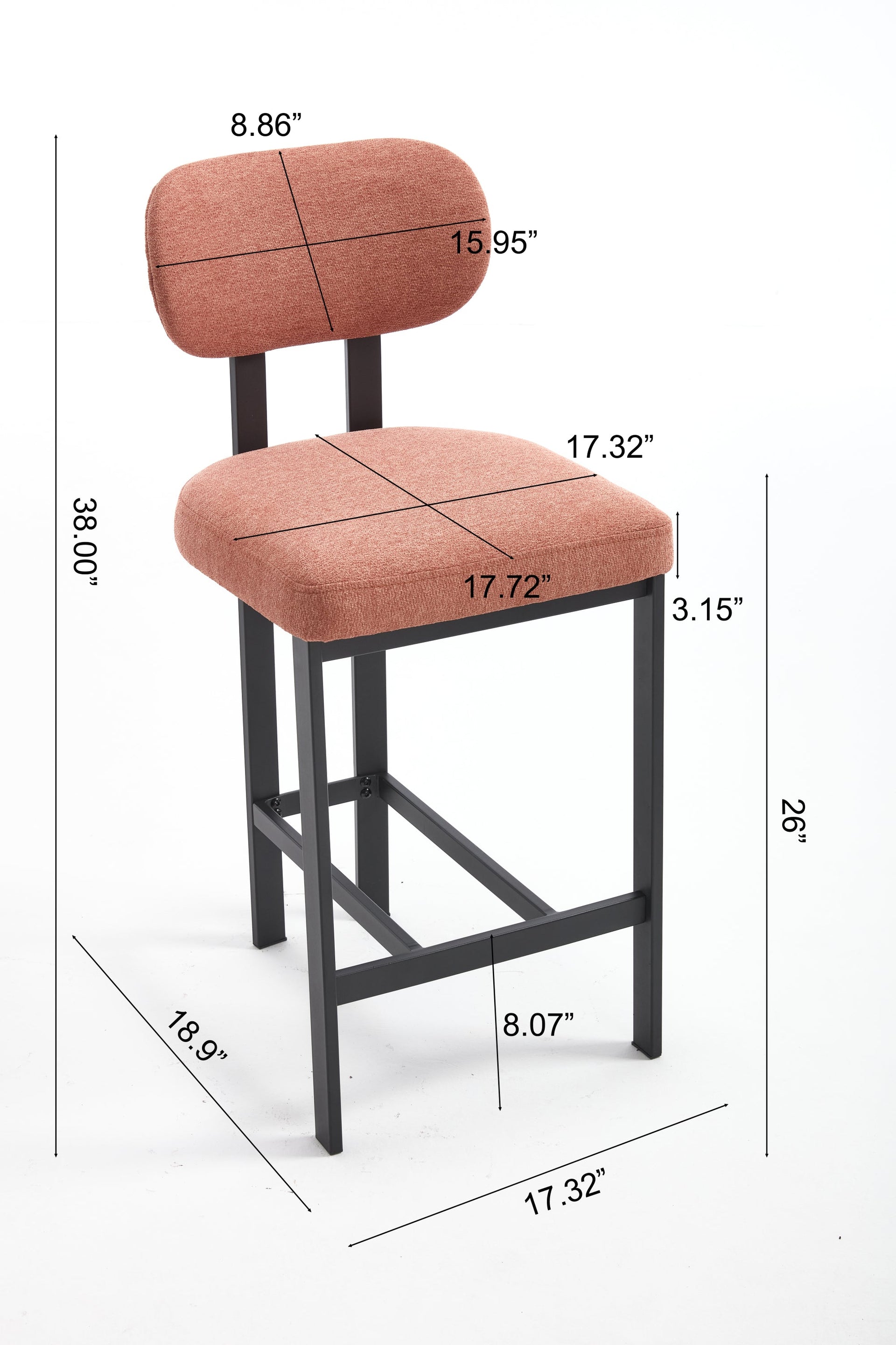 Bar Stools Set of 2, 26 inch Modern Upholstered Fabric Counter Height Barstools, Kitchen Island Chairs with Black Metal Legs for Dining Room/Kitchen Island/Bar