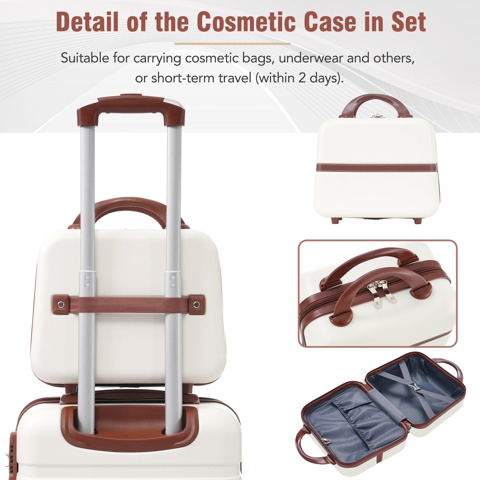 Hardshell Luggage Sets 3 Pieces 20'+28' Luggages and Cosmetic Case Spinner Suitcase with TSA Lock Lightweight,White