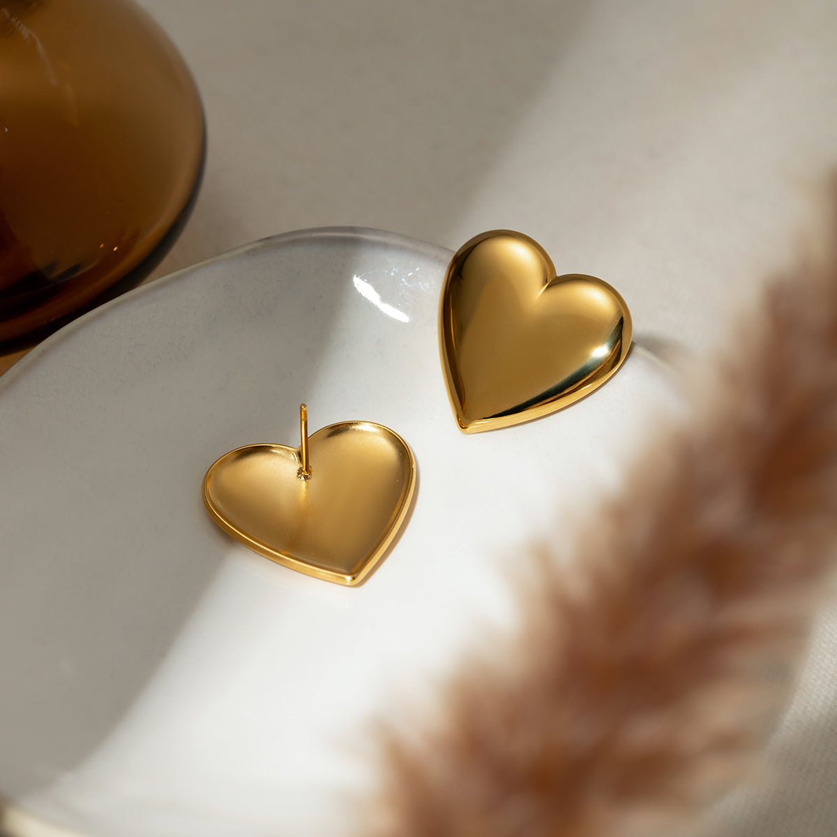Gold Heart Stud Earrings