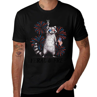 Feral & Free Funny Patriotic Racoon Feral And Free 4th July Quick-drying T-Shirt