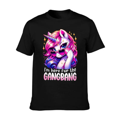 Embarrassing Crude Humor Adult Raunchy Gag I'M HERE FOR THE GANGBANG Funny Inappropriate Sex Humor Joke Unisex-Adults Purple T-Shirt