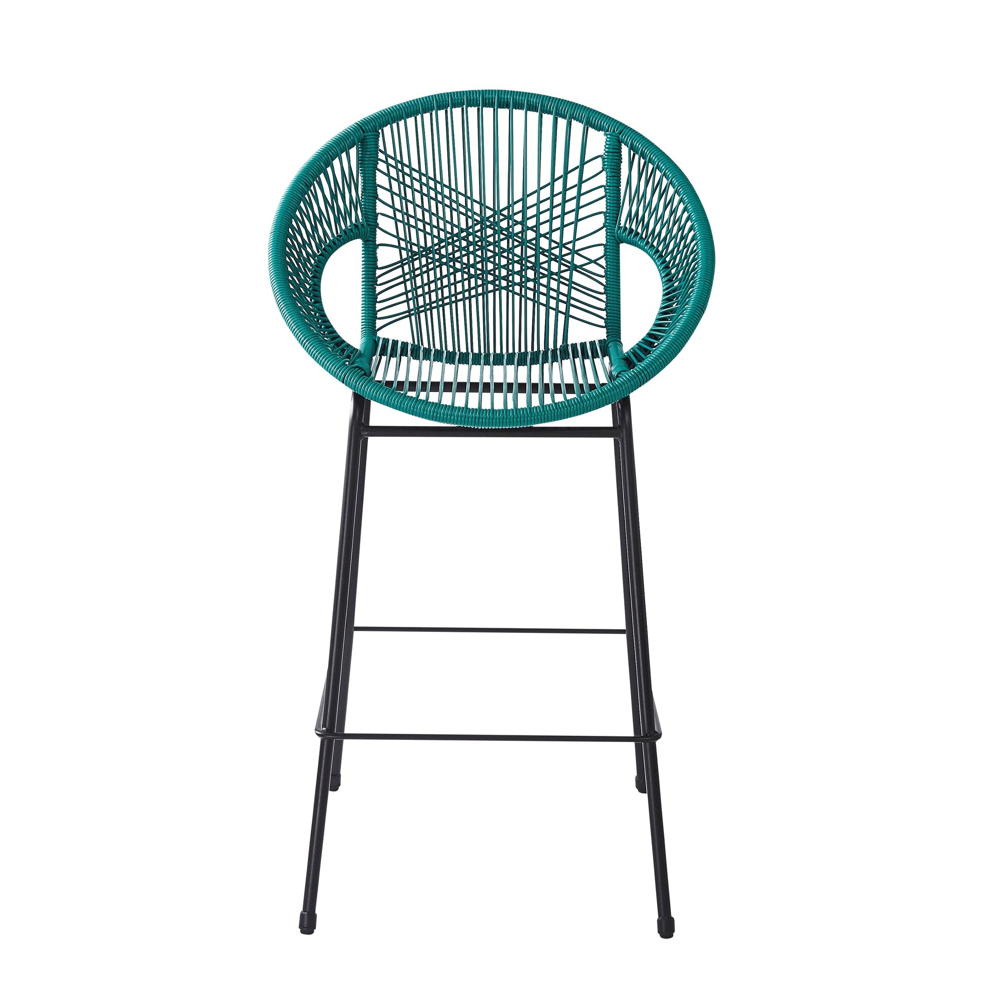 Ferrara Outdoor Patio Teal Faux Wicker Barstool Set, Durable PE Material, Ergonomic Design, Teal Wicker with Black Frame