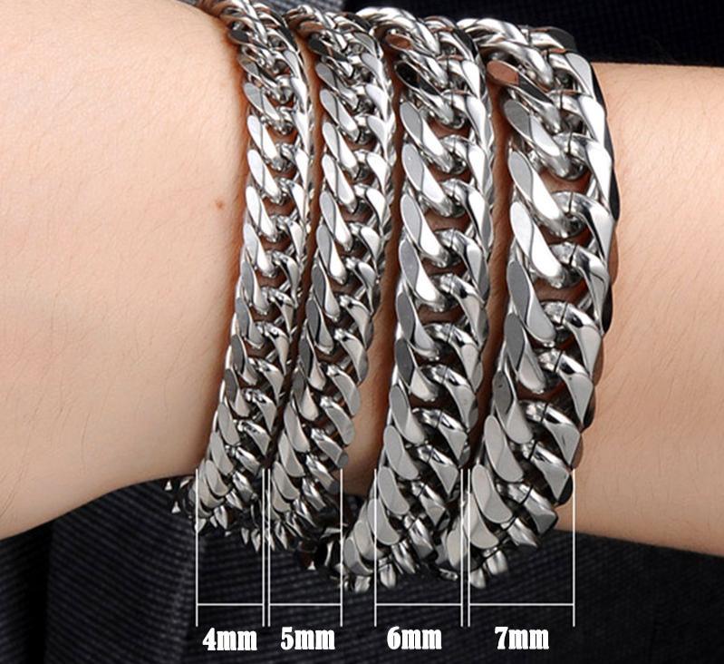 Luxury Miami Stainless Steel Chain Bracelets For Men Flat Curb Bracelet Hip Hop Rock Sports Jewelry Style