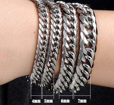 Luxury Miami Stainless Steel Chain Bracelets For Men Flat Curb Bracelet Hip Hop Rock Sports Jewelry Style