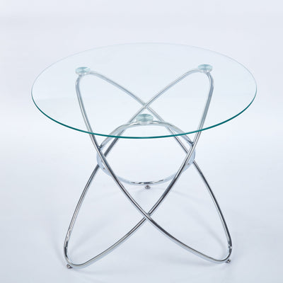 Modern Metal-Leg Dining Table with Tempered Glass Top, Space-Saving Kitchen Table