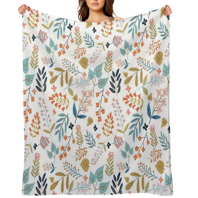 Botanical Harmony Floral Vintage Plants Colorful Leaves Autumn Spring Nature Bohemian Chic Throw Blanket