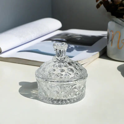 Clear Carved Glass Storage Jar With Lid