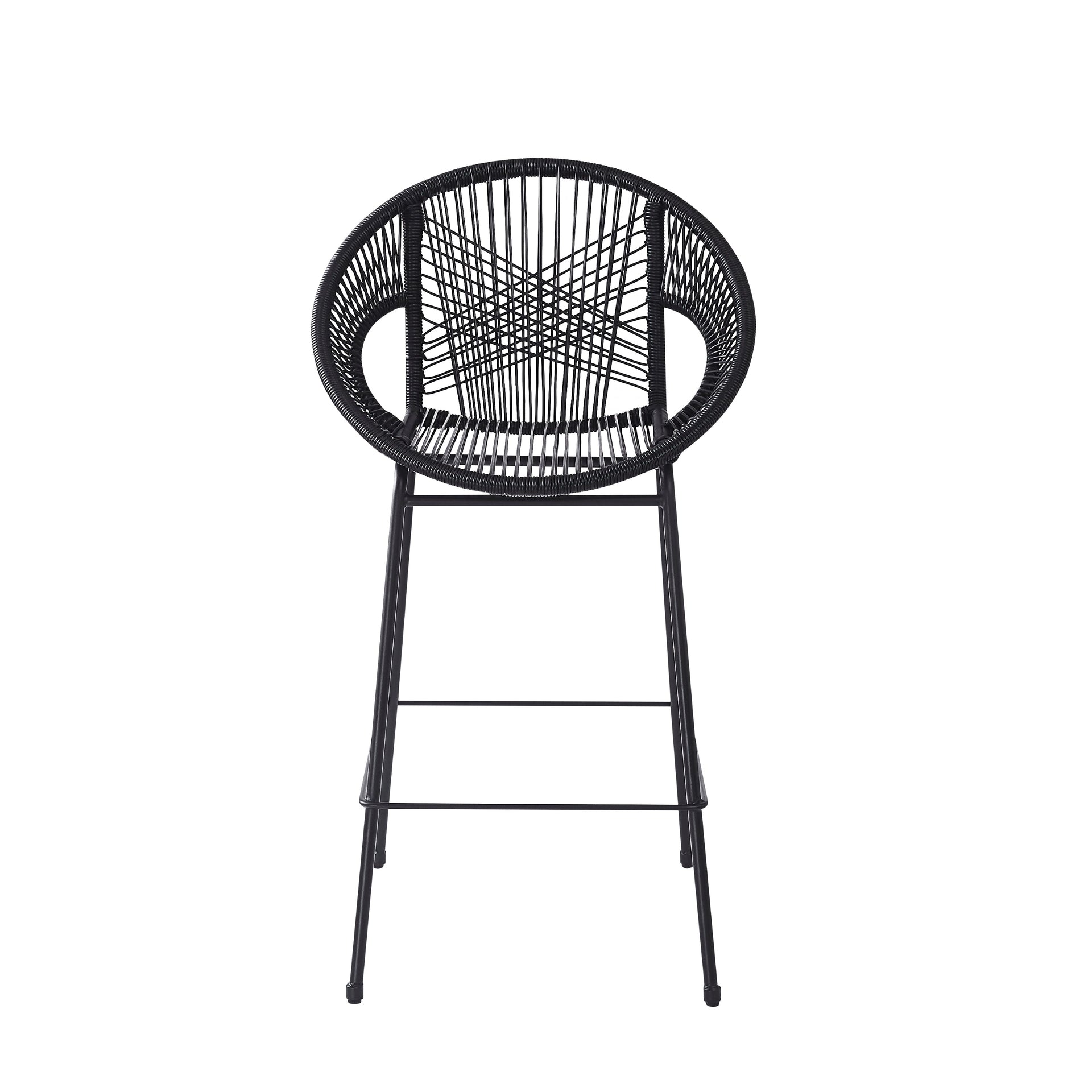Ferrara Outdoor Patio Barstool Set of 2, Black Faux Wicker PE Rattan with Iron Frame
