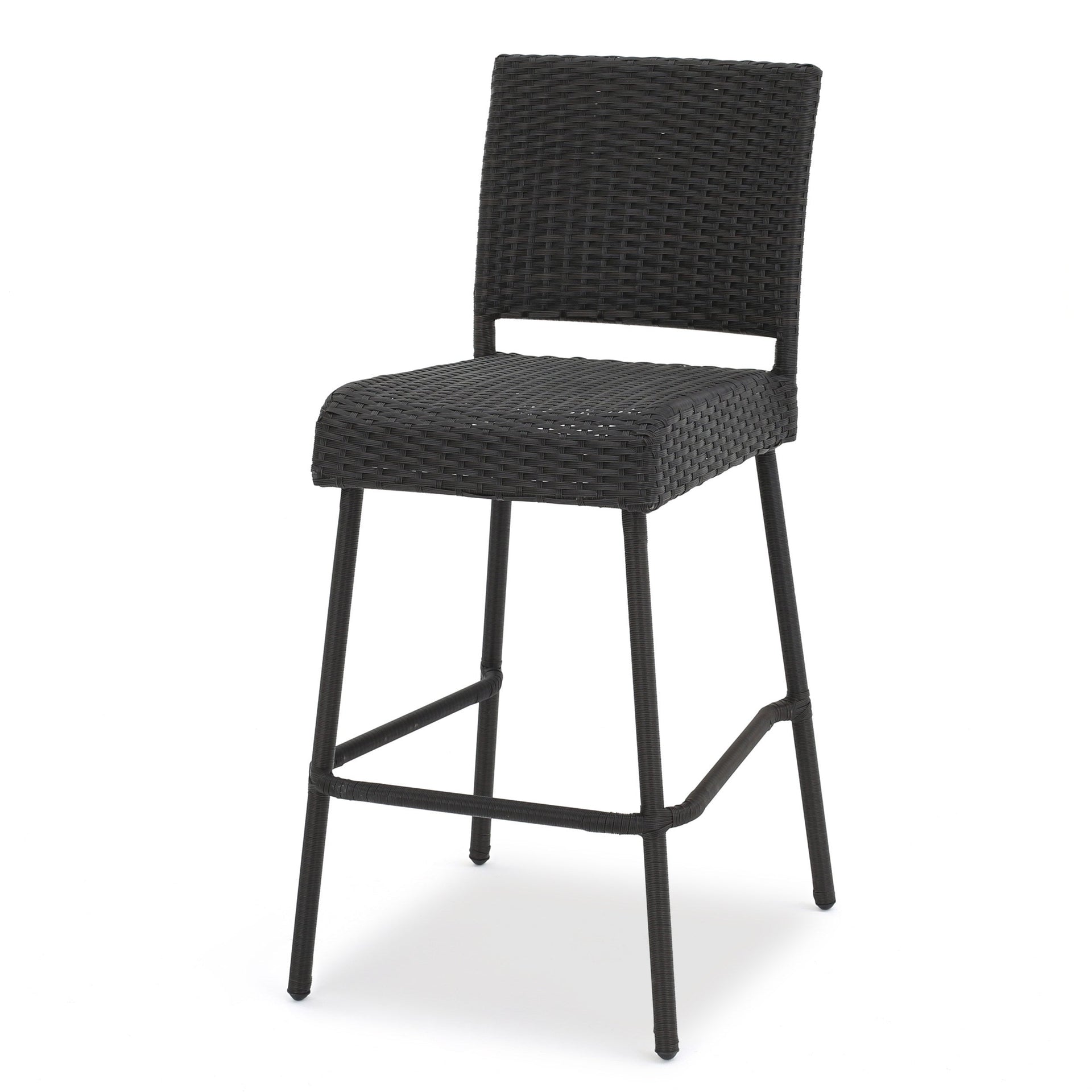29' Outdoors PE Rattan Armless Barstools, Set of 2, Dark Brown
