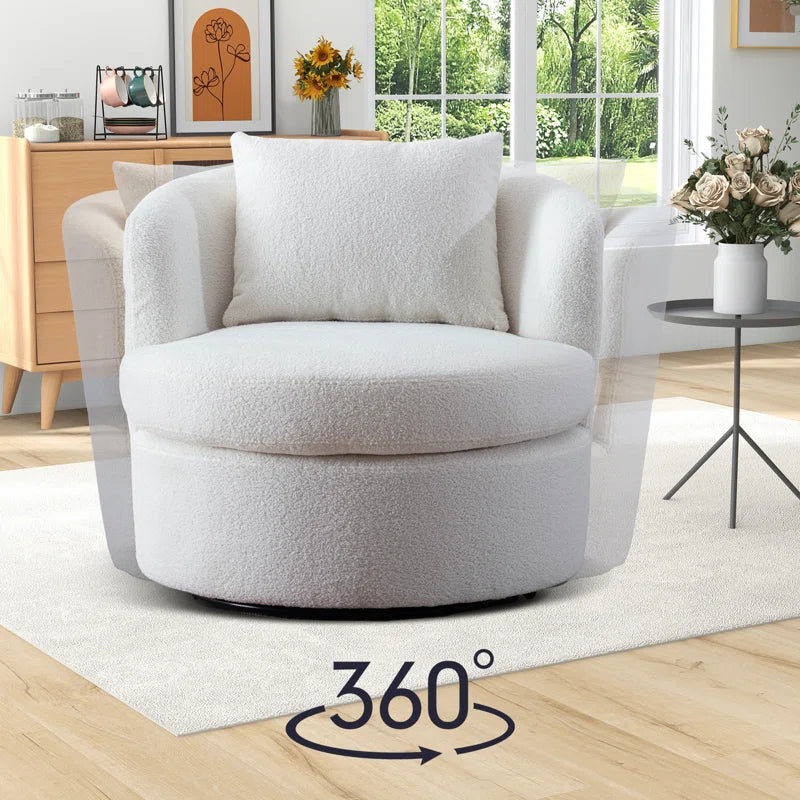 Nahjee Lyquinn 33'' W Super Soft Upholstered Swivel Barrel Chair with Pillow