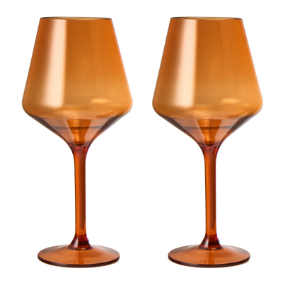 Floating Wine Glasses for Pool - Set of 2-15 OZ Shatterproof Poolside Wine Glasses, Tritan Plastic Reusable, Beach Outdoor Cocktail, Wine, Champagne, Water Glassware Spring Summer (Burnt Orange)