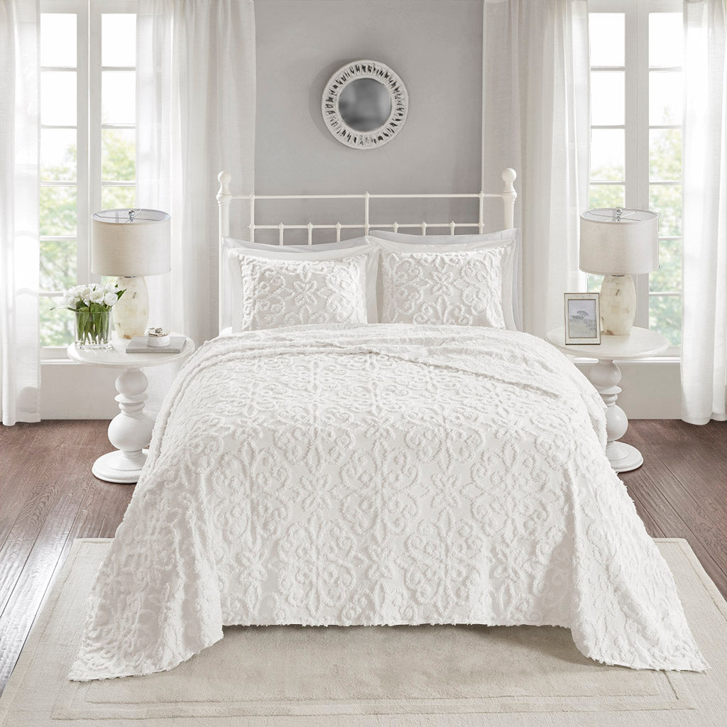 Sabrina 3 Piece Tufted Cotton Chenille Bedspread Set - Off White