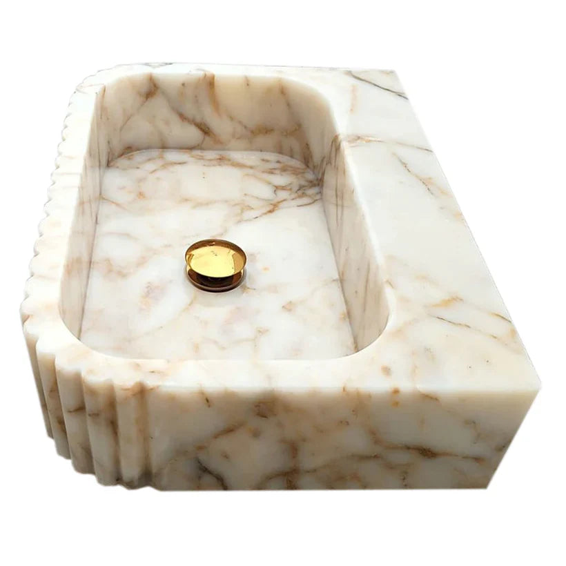 Calacatta Gold Marble Wall-mount Bathroom Vanity Sink Fluted (W)16