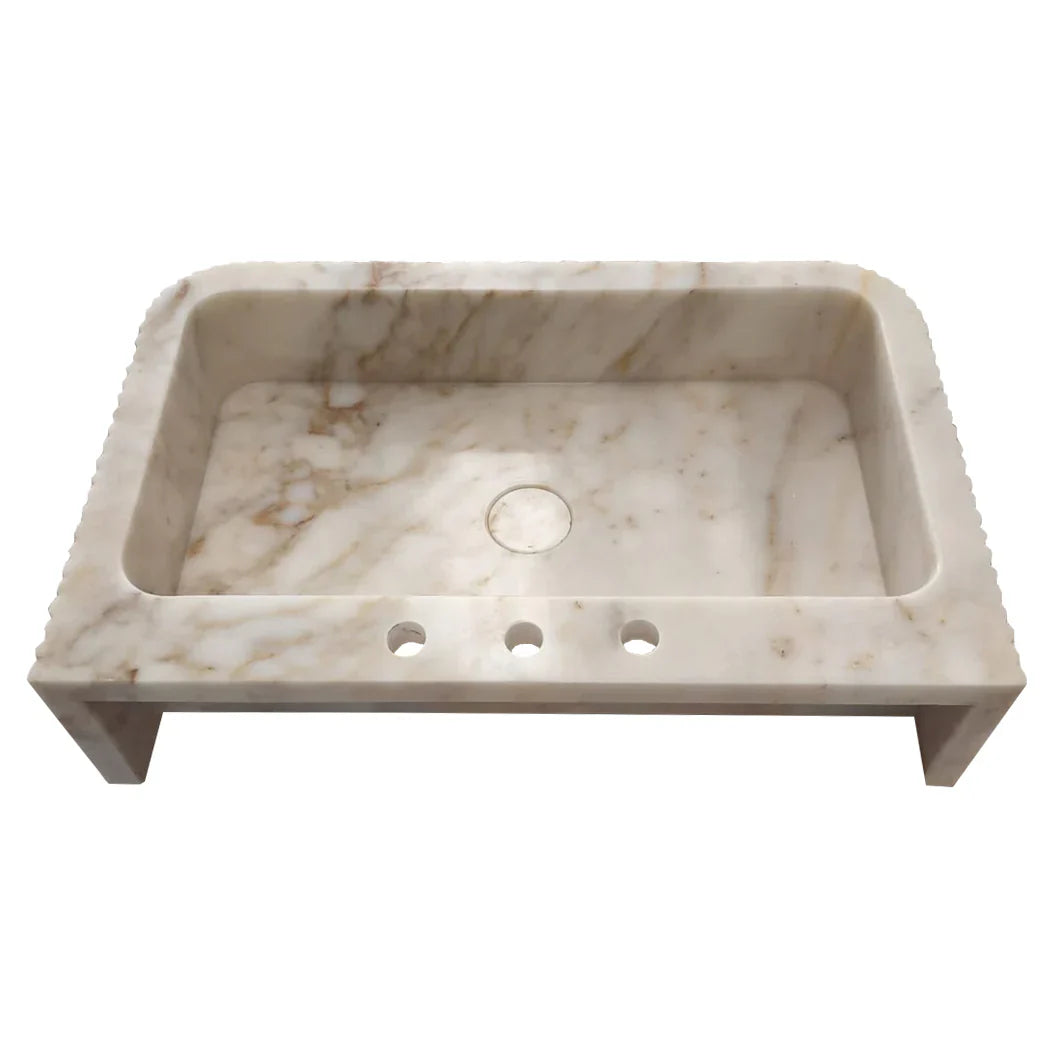 Calacatta Gold Marble Wall-mount Bathroom Vanity Sink Fluted (W)18