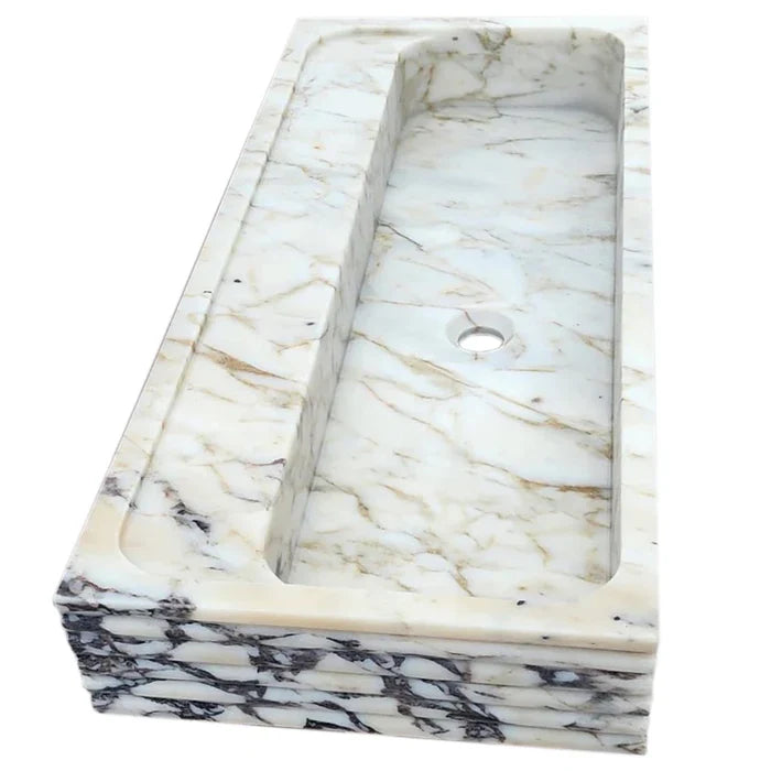 Calacatta Viola Gold Marble Wall-mount Bathroom Sink Horizontal Fluted (W)16