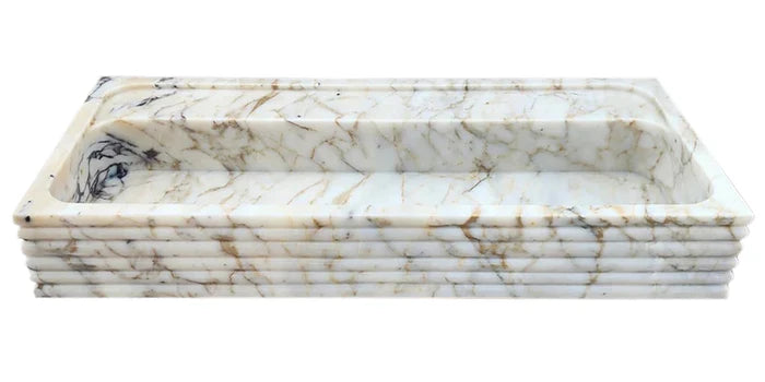 Calacatta Viola Gold Marble Wall-mount Bathroom Sink Horizontal Fluted (W)16