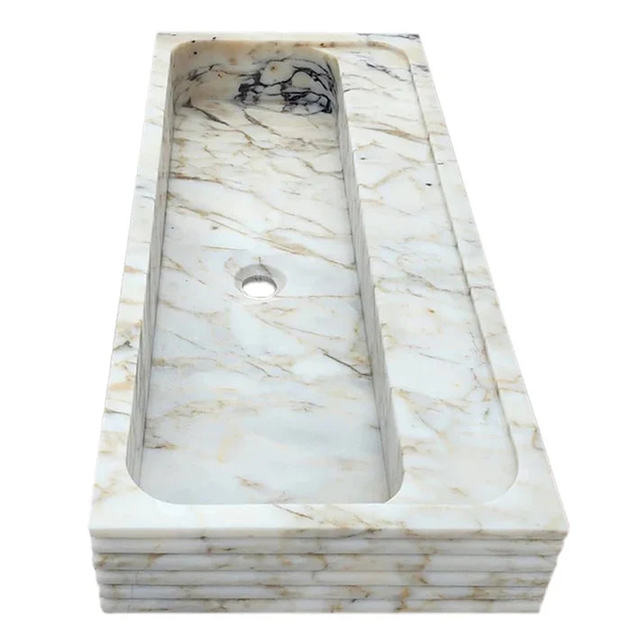 Calacatta Viola Gold Marble Wall-mount Bathroom Sink Horizontal Fluted (W)16