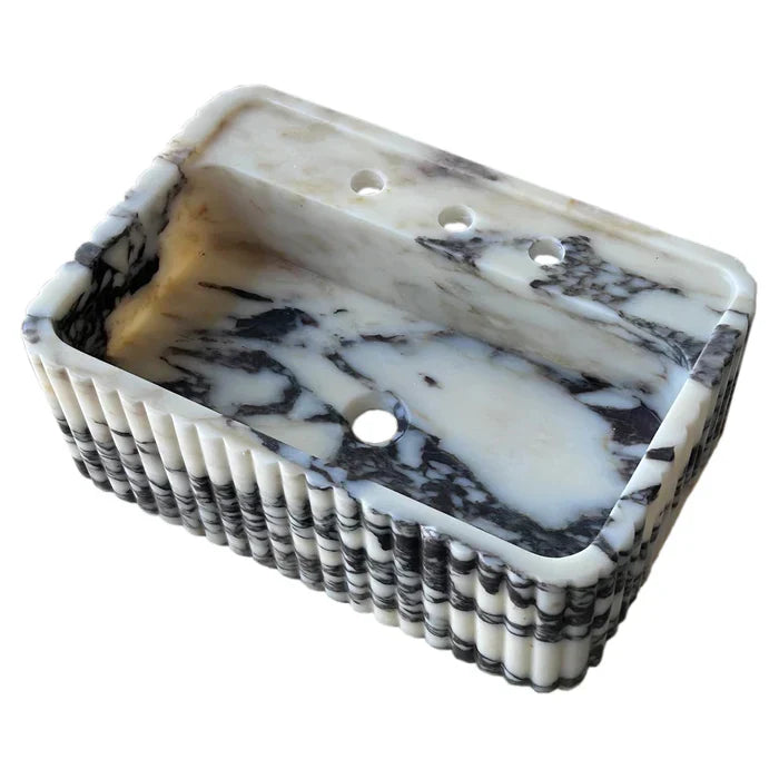 Calacatta Viola Marble Wall-Mount Rectangular Fluted Bathroom Sink (W)16