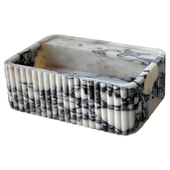 Calacatta Viola Marble Wall-Mount Rectangular Fluted Bathroom Sink (W)16