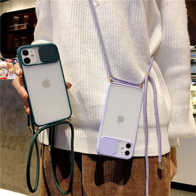Camera Lens Protection Candy Color Phone Case For iPhone 14 13 12 11 Pro Necklace With Long Rope Lanyard Cover Camera Lens Protector Translucent Soft Edges Colorful Transparent iphone Cover