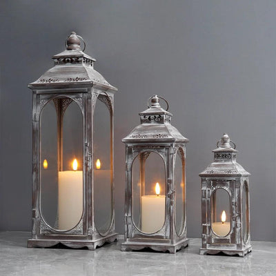 Set of 3 10/14/19.5''H Candle Lanterns(Cement Grey)