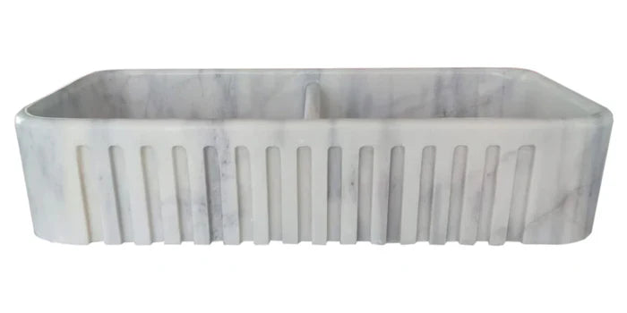 Carrara White Marble Farmhouse Apron Kitchen Double Sink (W)18