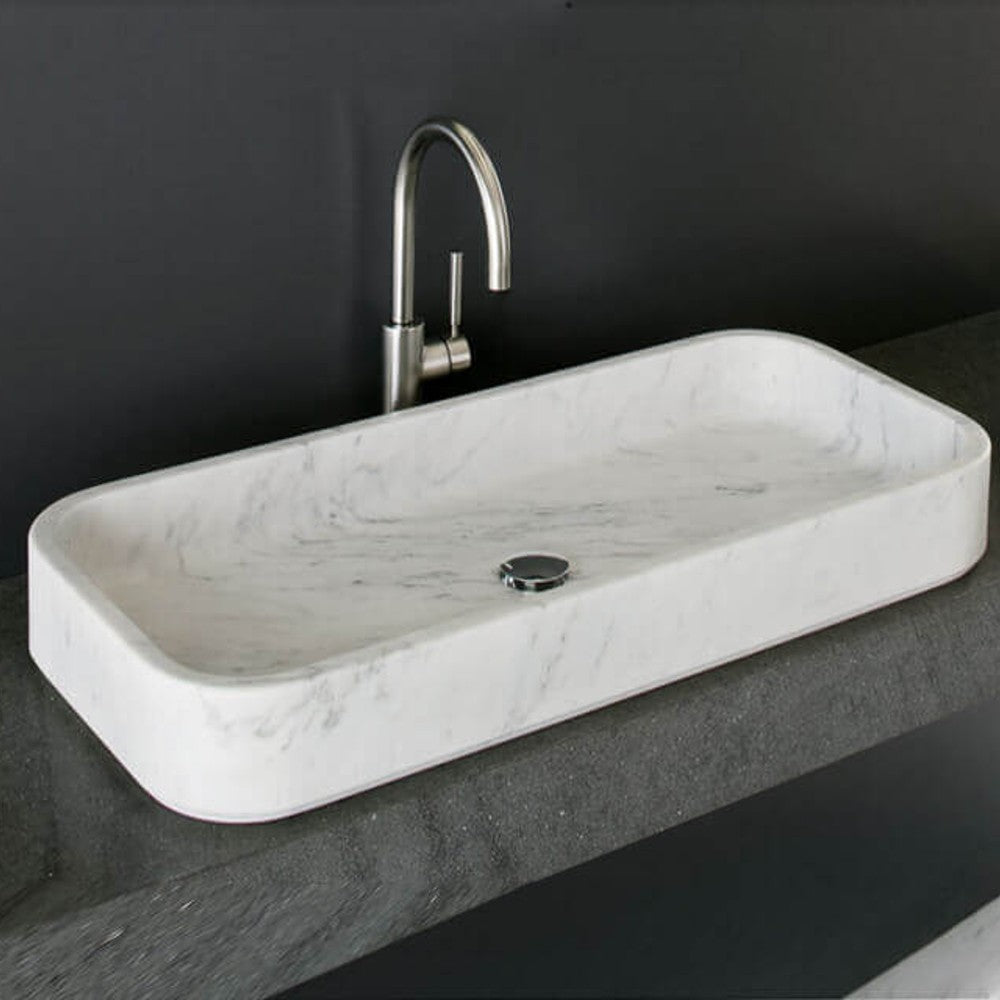 Carrara White Marble Rectangular Above-counter Sink Polished (W)16