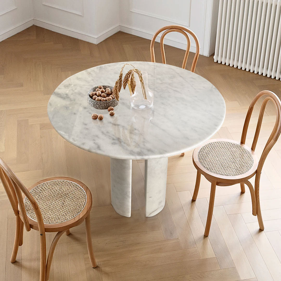 Carrara White Marble Round Dining Table with Round Marble Legs (D)48