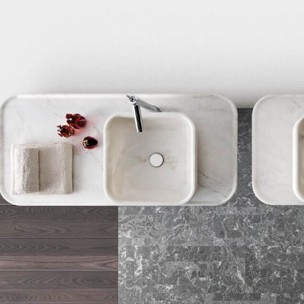 Carrara White Marble Square Above-counter Sink Polished (W)17