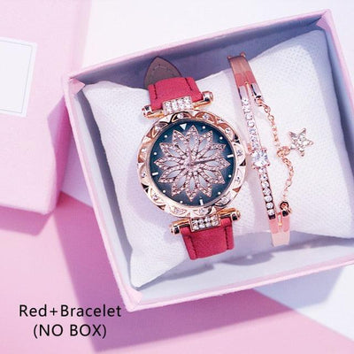 Casual Women Romantic Starry Sky Wrist Watch Bracelet Leather Rhinestone Designer Simple Dress Women's Watches Women Starry Sky PU Leather Strap Quartz Wristwatches For Woman Girls Teenagers