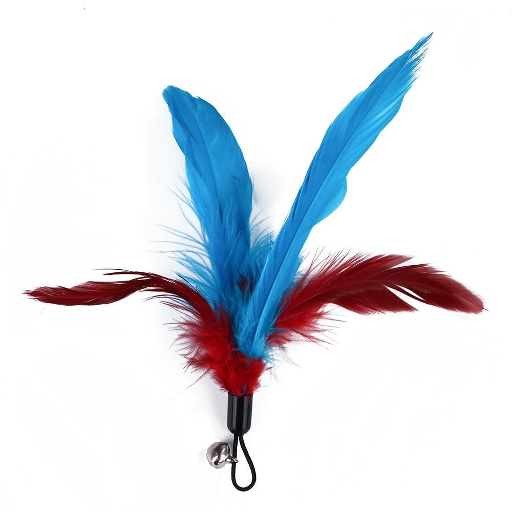 Cat Feather Toy Set Cat Feather Teaser Wand Toy for Kitten Cat Having Fun Exercise Playing Without the Stick Interactive Cat Feather Toys Retractable Cat Wand Toy and Feathers Teaser Refills Cat Toys for Indoor