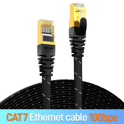CAT7 Ethernet Cable 10G 600MHz Shielded Flat RJ45 Internet Network Patch Cord Fast LAN Wire Network Gold Plated Lead Polyester Braided For Gaming