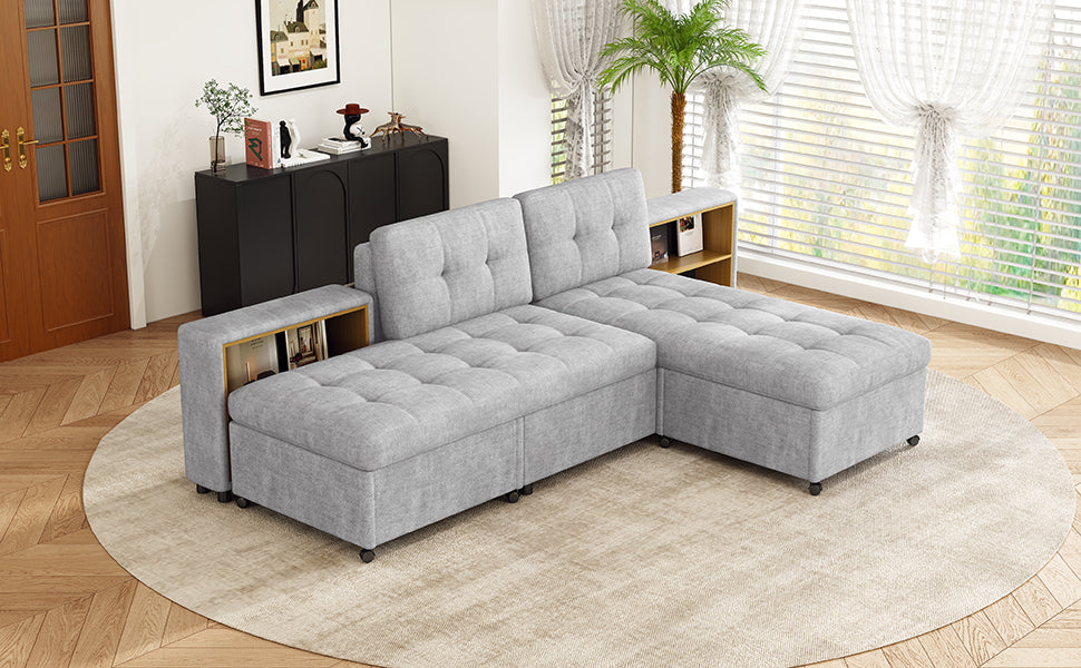 121.2' Versatile Sofa Bed Modular Sofa Free-combined Sofa with Two Storage Racks, Gray