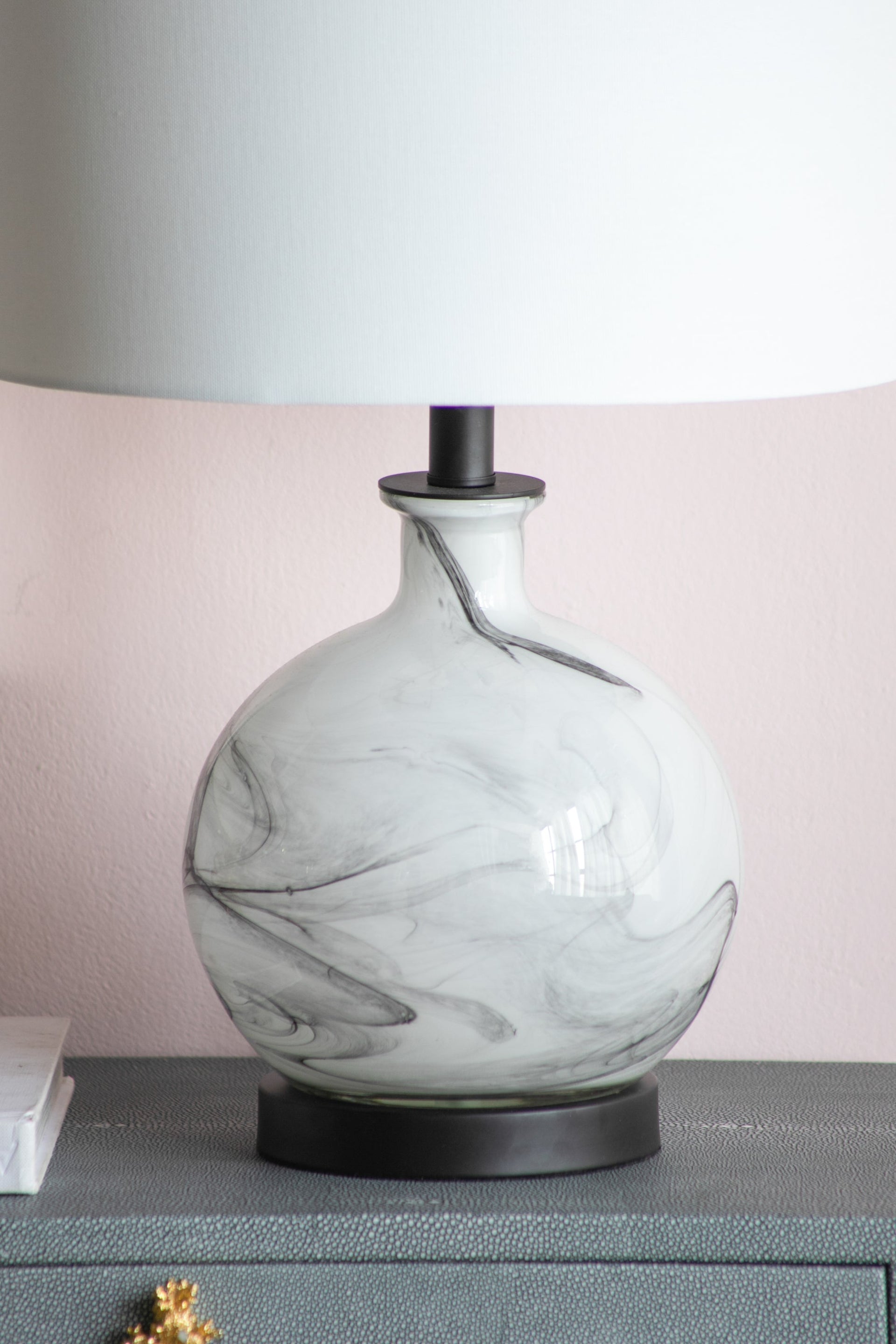 14x14x23' White And Grey Glass Table Lamp