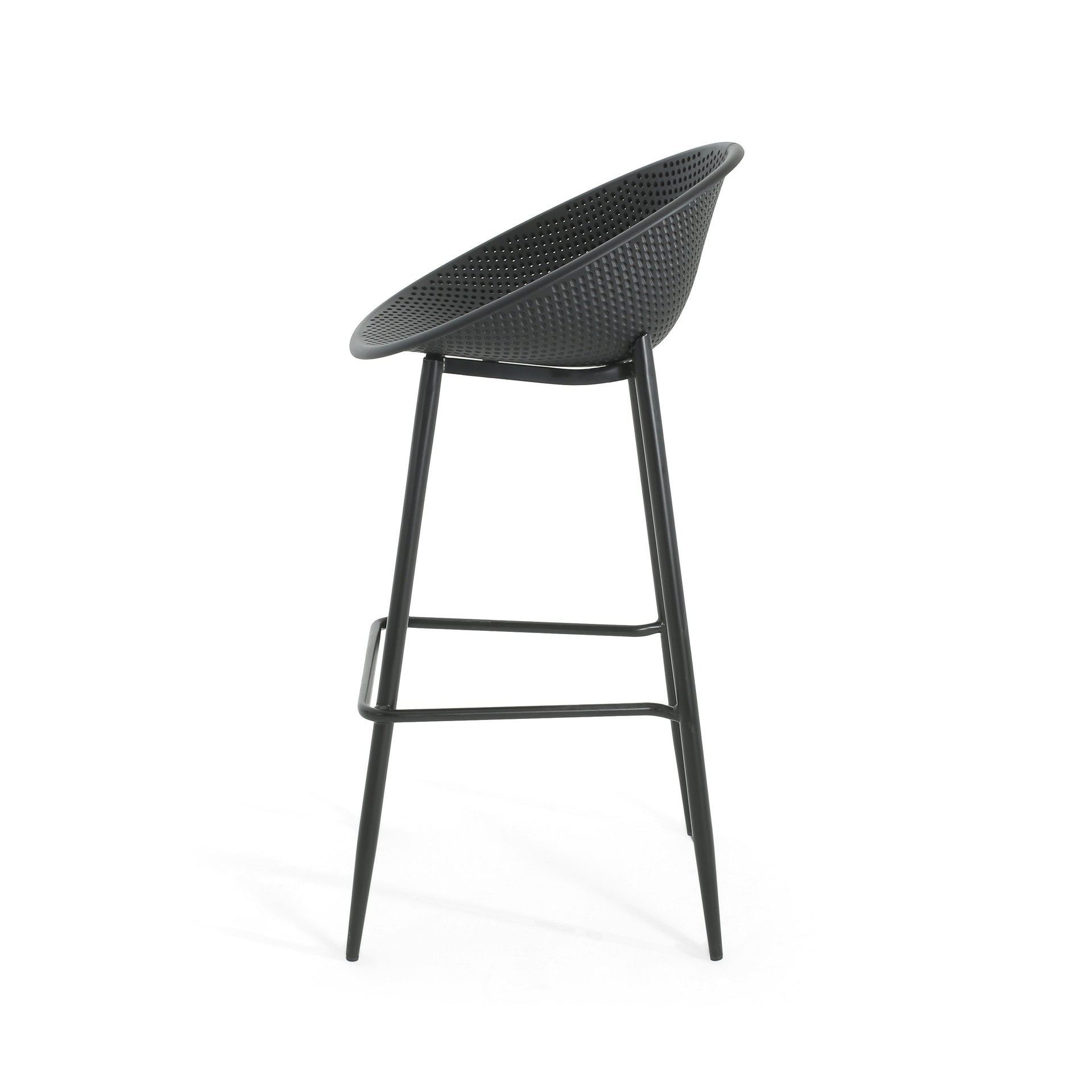 Modern Outdoor Gable Barstool Set of 2 with Weather-Resistant Design in Black Iron and Plastic