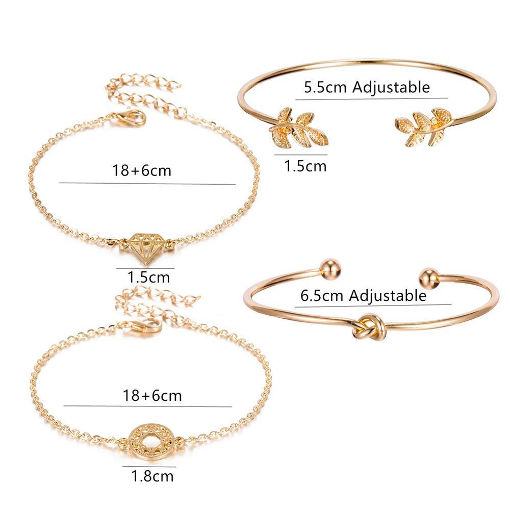 Fashion Bohemia Leaf Round Knot Cuff Bangle Gold Chain Charm Bracelet for Women Simple Geometric Bracelets Luxury Jewelry