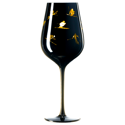 Crystal Stemmed Skiing, Apres Ski Skiier Wine Glasses Goblets - 1 Glass - 14oz
