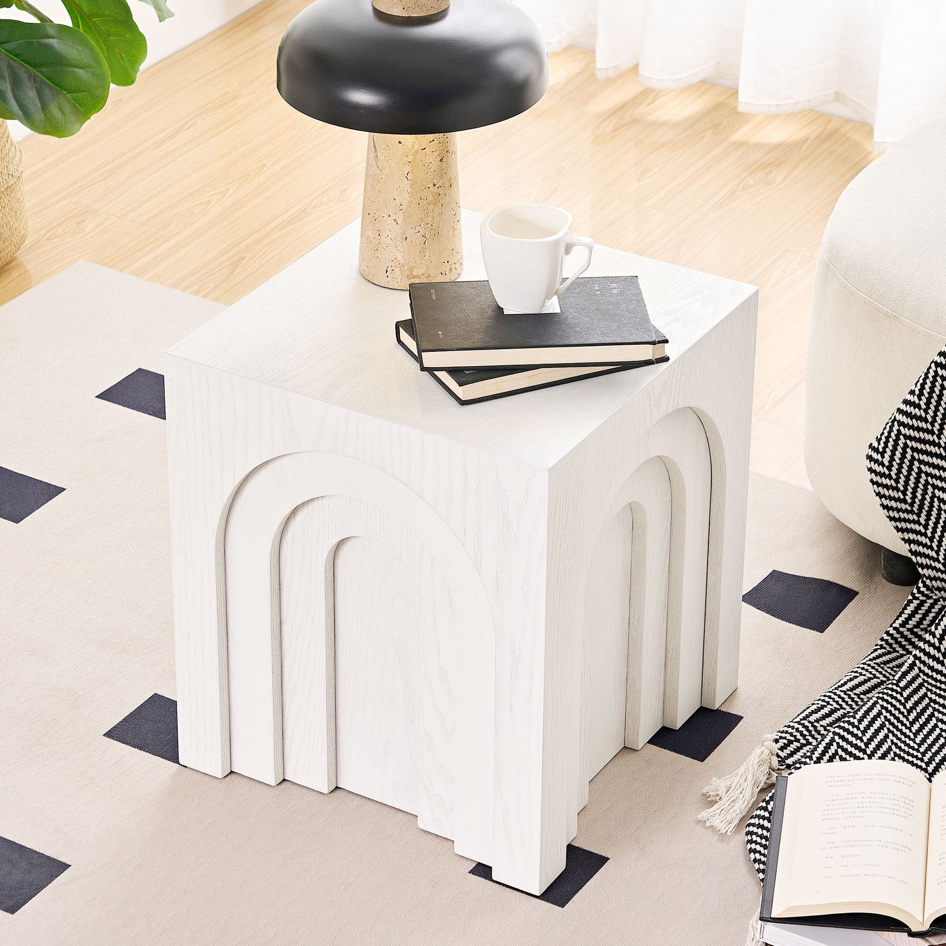 15.74'' Square Side Table Small Coffee Table Accent Table Bedside Table for Living Room Bedroom,WHITE