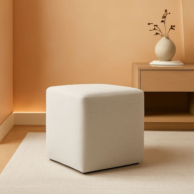 Callum 17 Inch Ivory Square Hand crafted Textured Woven Ottoman