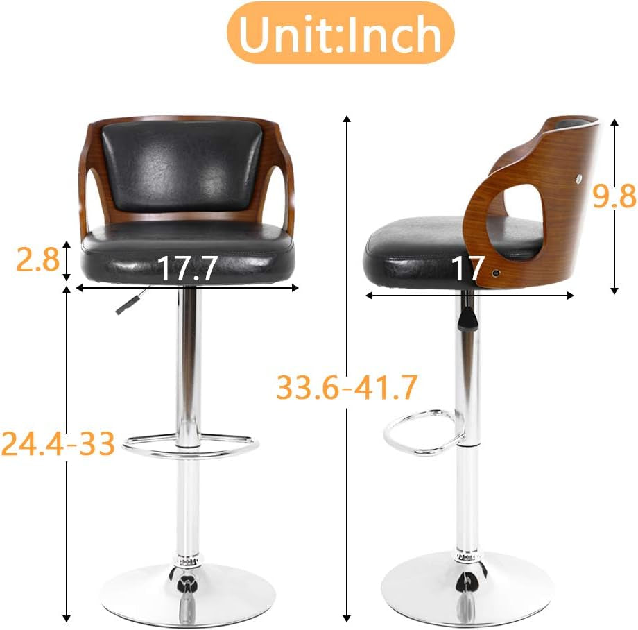 Modern Bar Stool Set of 2 Beech Barstools Height Adjustable Counter Stools Bar Chairs Swivel Bar Stool PU Leather Hydraulic Dining Room Chairs Home Kitchen Dining Room Stools