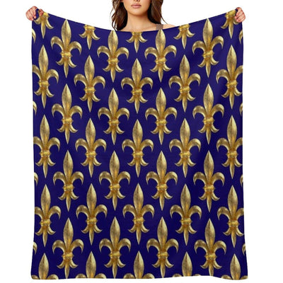 Fleur De Lys Fleur De Lis 3D Gold Look Pattern, Large Corroded Throw Blanket
