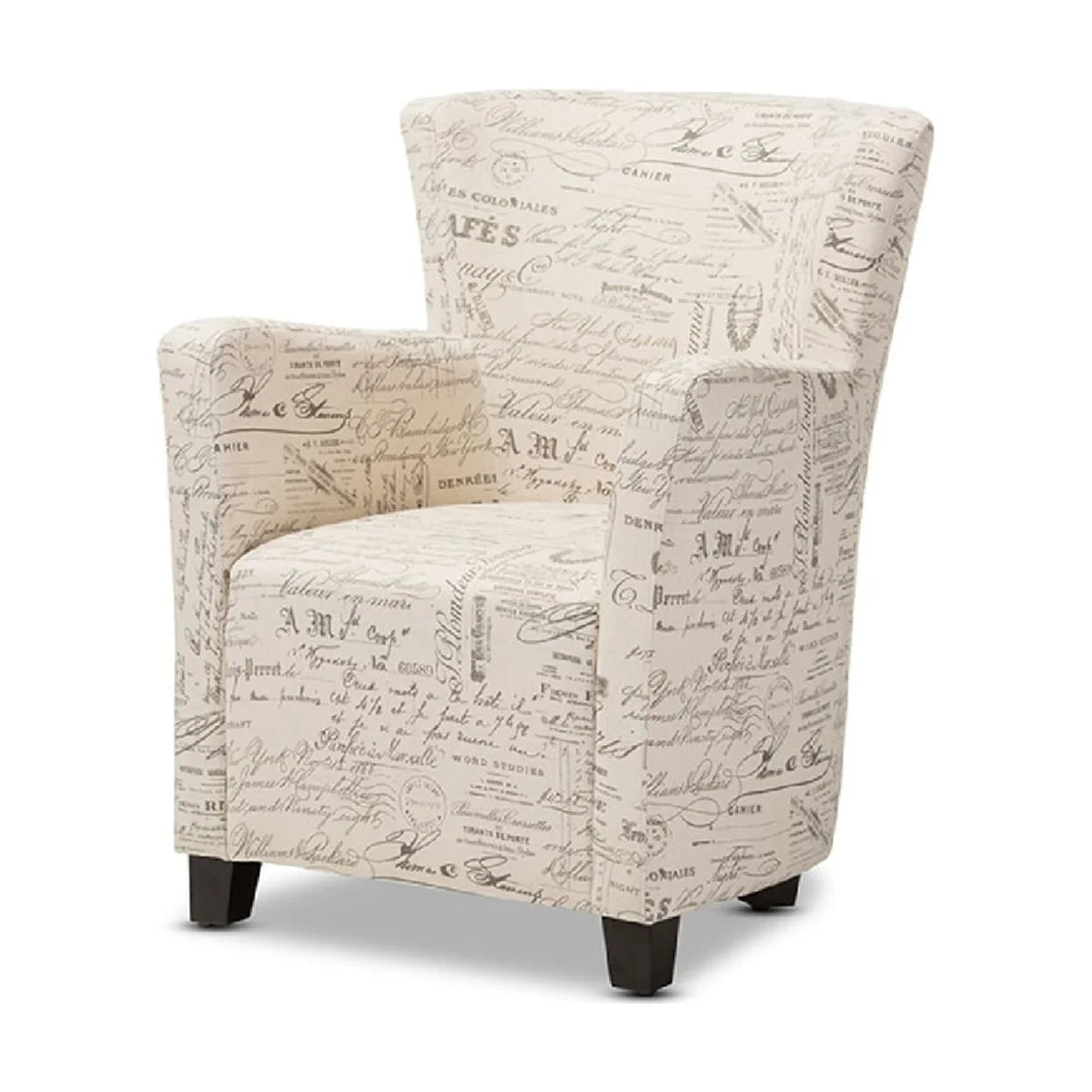 Benson French Script Patterned Fabric Club Chair and Ottoman Set