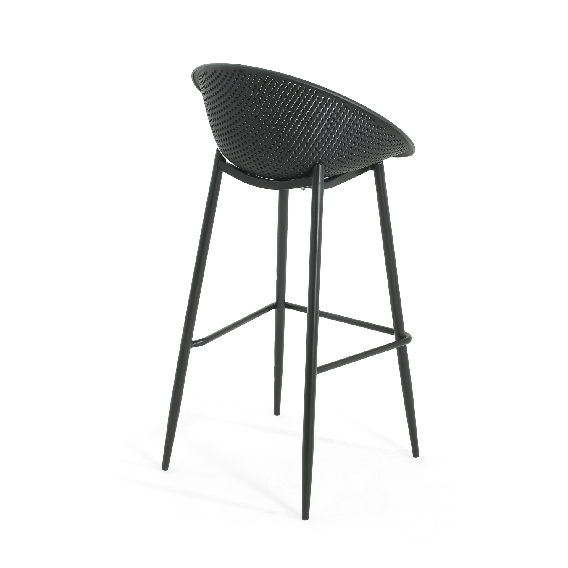 Modern Outdoor Gable Barstool Set of 2 with Weather-Resistant Design in Black Iron and Plastic