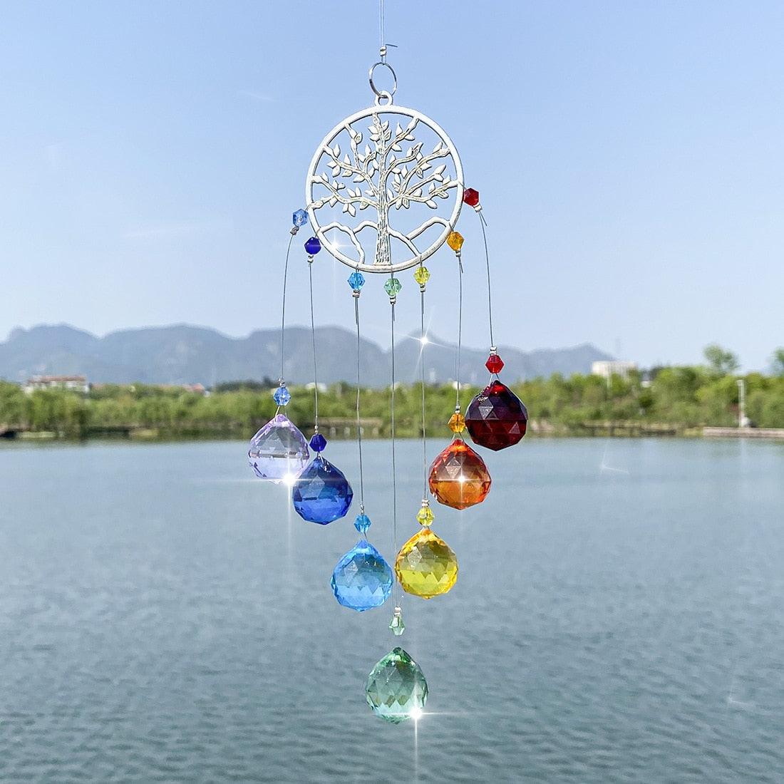 Chandelier Wind Chimes Crystal Prisms Hanging Sun Catcher Beads Chain Sphere Chandelier Lamps Light Pendant for Christmas Day Wedding Plants Cars Window Décor Rainbow Window Curtains Pendant Home Decor Gifts